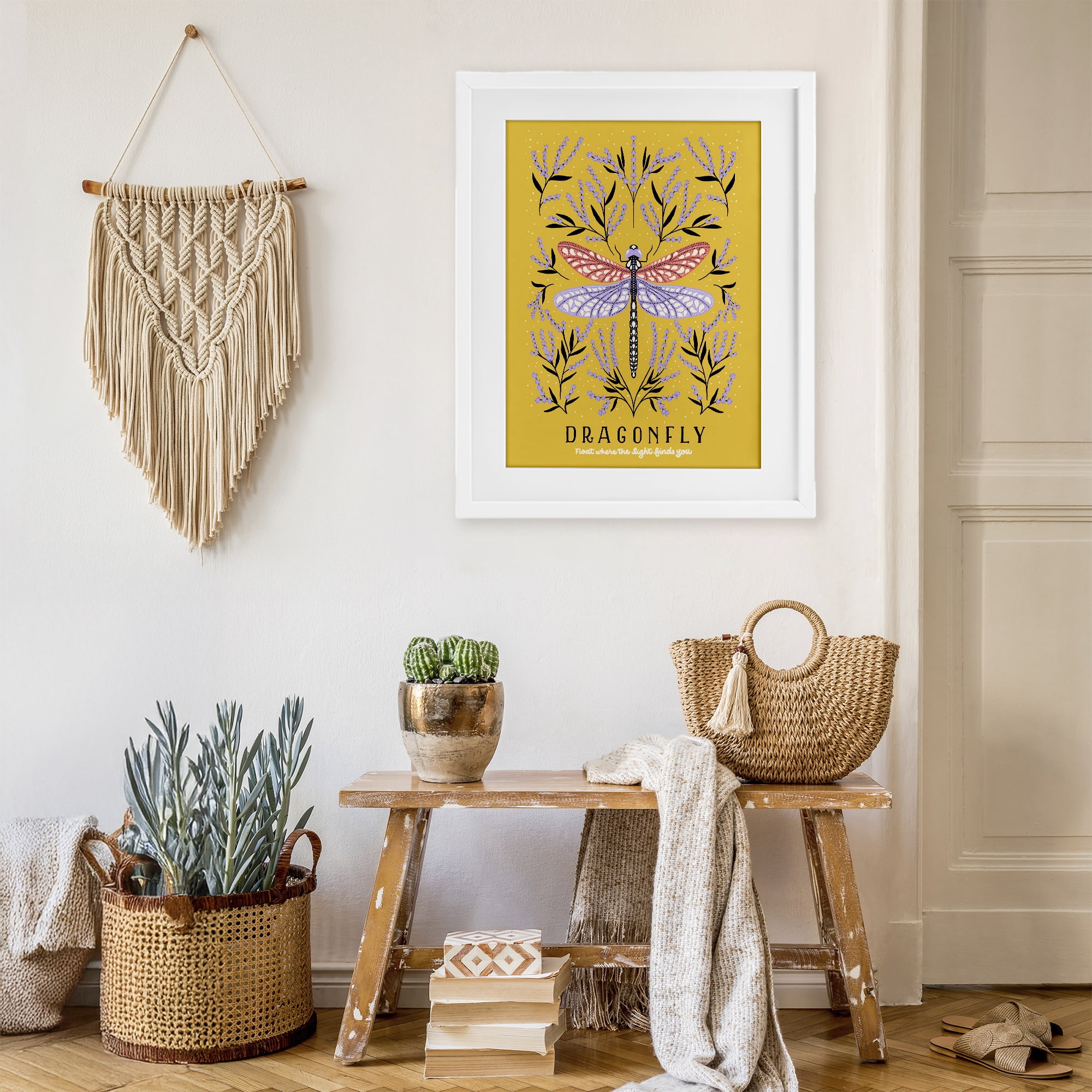 Stupell Industries Dragonfly Symmetry on Yellow White Framed Print Under Glass, design by Indira Prieto | IndySign