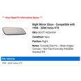 thumbnail image 2 of Right Mirror Glass - Compatible with 1998 - 2000 Volvo V70 1999, 2 of 2