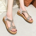 thumbnail image 6 of Flat Sandals for Women Rhinestone Vacation Elastic Strap Solid Color Open Toe Beach Summer Casual Sandals Silver, 6 of 9