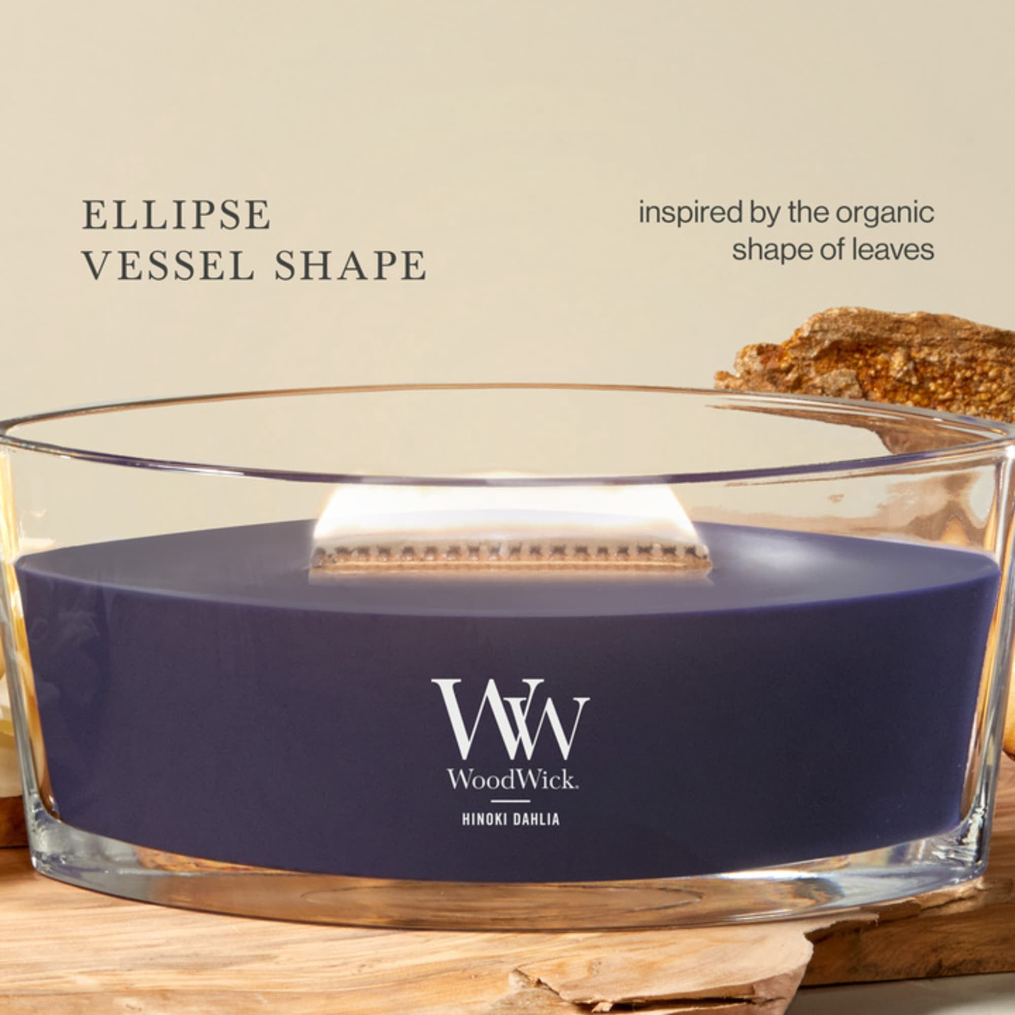 WoodWick Hinoki Dahlia Scented Ellipse Candle, Crackles as it Burns, Up to 50 hrs burn time, Great for Gifting, 16oz