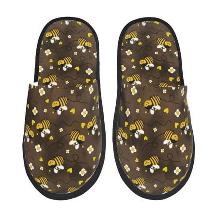 Balery Flying Furry Honey Bees Slient Indoor Furry Fleece Comfort House Shoes Soft Non-Slip Home Shoes Cotton slippers House Slippers-- Large