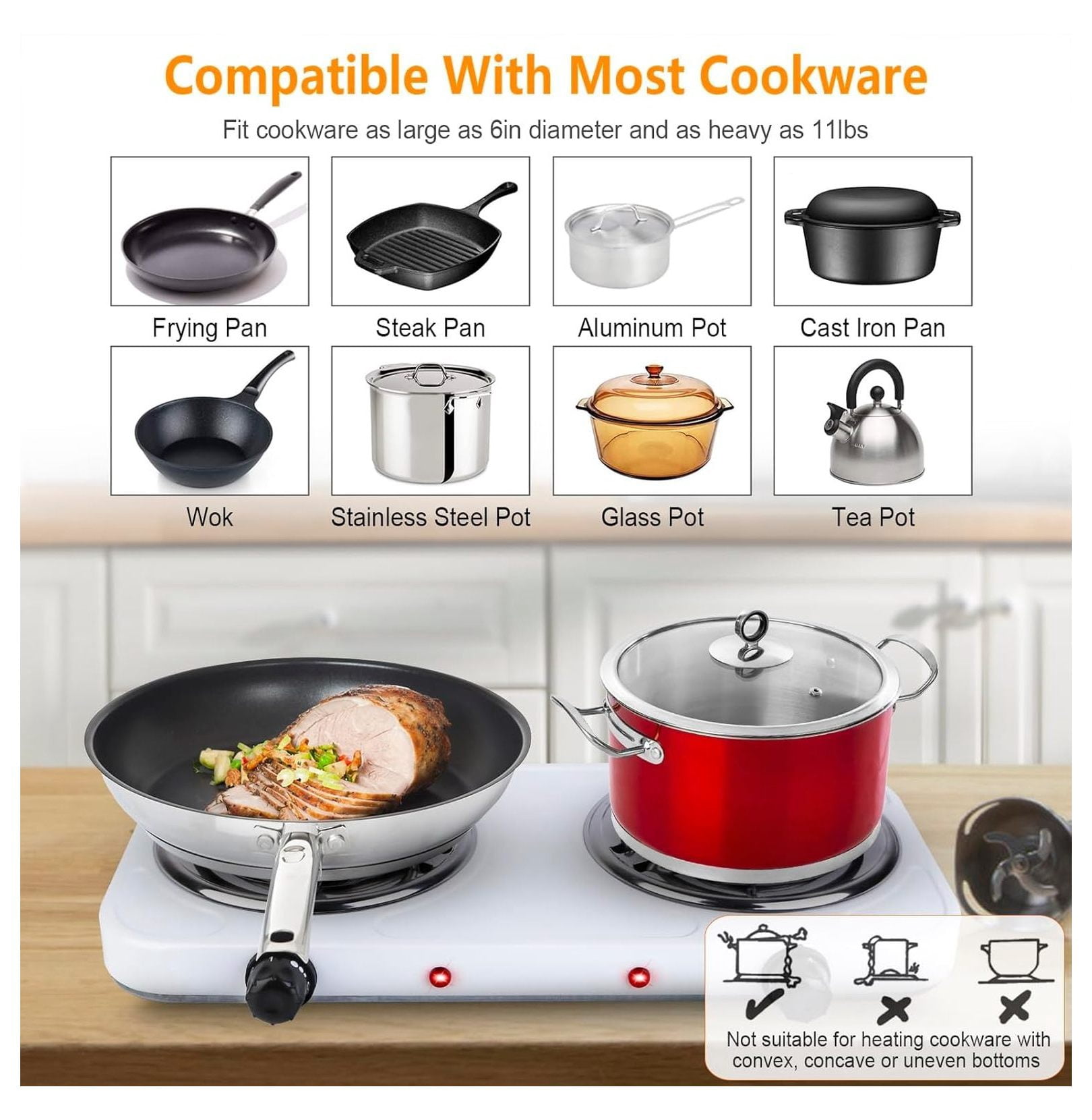 Hot Plate 2000W Electric Stove, Portable Double Burner Cooktop