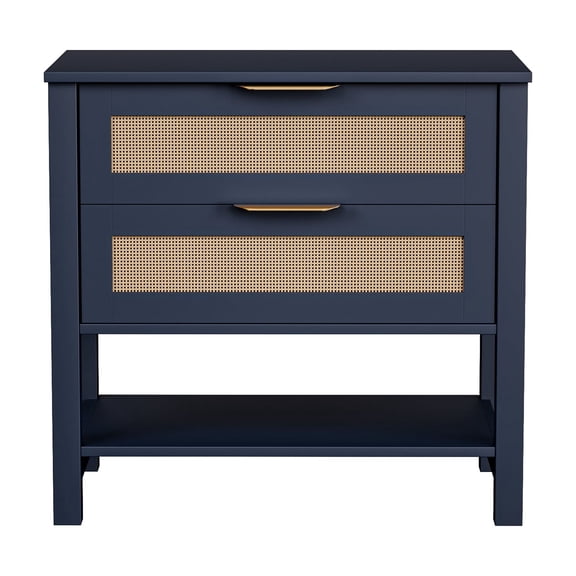 Dtwnek Nightstand with 2 Drawers and 1 Shelf, Wood Bedside Table for Bedroom, Living Room, Navy Blue