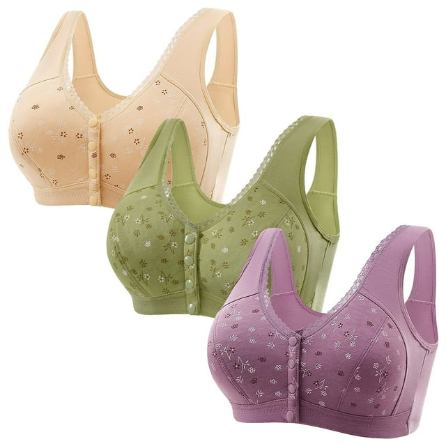 Dorinao Women Sexy Lace Front Button Shaping Cup Adjustable Shoulder Strap Large Size Bra, Multi-Color, S