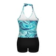 thumbnail image 6 of 2 Piece Plus Size Swimsuit For Women V Neck Sleeveless V Neck Tops High Waist Shorts Modest Bathing Suit (3XL, Blue), 6 of 7