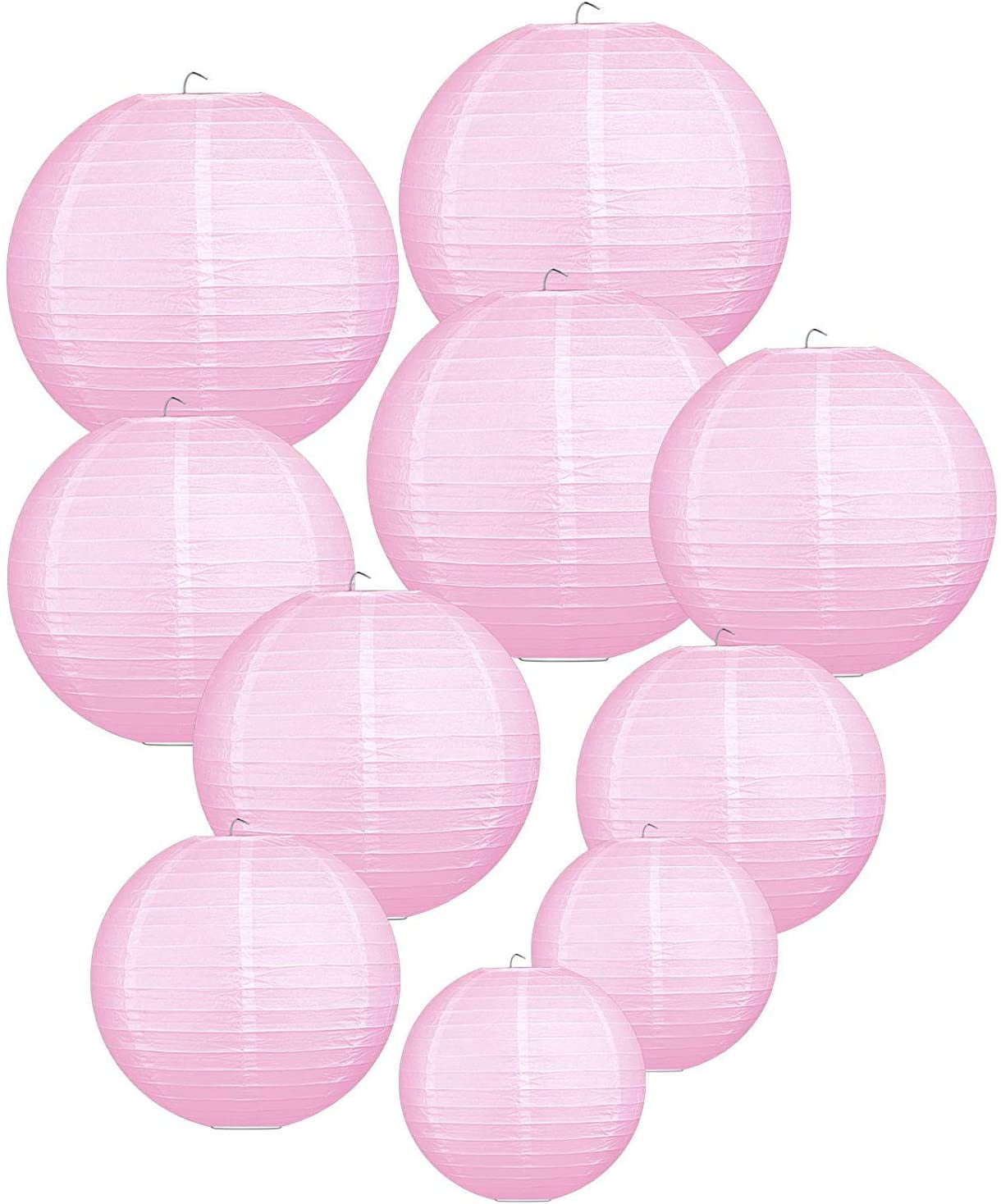 Naler 10 Pcs Pink Paper Lanterns Round Hanging Lanterns for Wedding
