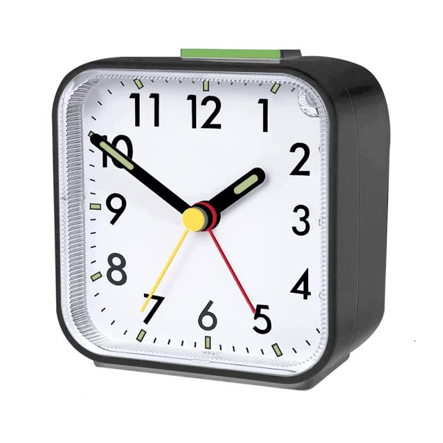 Analog väckarklocka utan tickande med ljus och snooze-funktion och toppknapp, högt alarm, tyst väckarklocka, batteridriven