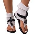 thumbnail image 4 of Wedge Sandals for Women Women's Fashionable Casual Comfortable Plus Size Sandals Solid Color Round Toe Open Toe Back Zipper Flat Sandals White 43, 4 of 9