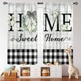 thumbnail image 5 of Rustic Farmhouse Kitchen Curtains,Country Green Flower Leaves Small Short Cafe Curtains Black White Buffalo Plaid Bathroom Window Treatment Tier Curtains 2 Panels,52X84 Inch, 5 of 5