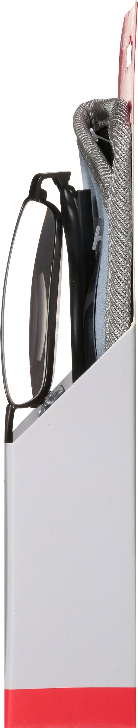 (2 pack) M+ Mens Rectangular Metal Reading Glasses Dgun 3.00 Reed in Gunmetal with Matte Black Temples