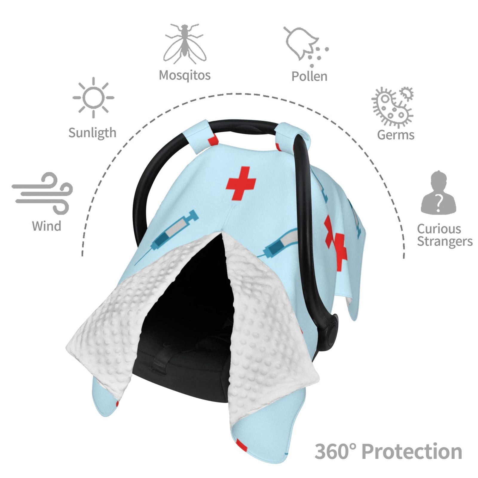Car Seat Cover Baby - Syringe And Red Cross Breathable Infant Car Seat Cover for Baby Carseat, Lightweight Comfort Baby Essentials Must Haves Newborn Stuff for Girl Boy