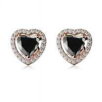 24k Rose Gold Halo Heart Black Sapphire Stud Earrings Plated by Paris Jewelry