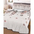 thumbnail image 3 of Quilts Full Size Bedding Set, Spring Floral Lightweight Quilted Comforter, Red Gray Cherry Flowers Blossom Beige Soft Reversible Bedspread Coverlet with Pillow Covers for All Season, 78" x 90", 3 of 7