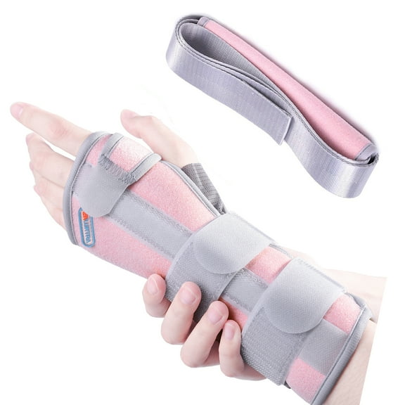 ENLUNTRA Carpal Tunnel Wrist Brace Night Support for Left Hand Wrist Splint With Replaceable Splints and Sling Pink