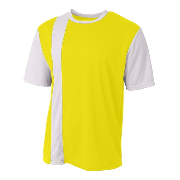 A4 Youth Active Performance Short Sleeve Crew Neck Legend Color Block Sports Soccer Wear Jersey, SAFETY YELLOW WHITE, Large, NB3016