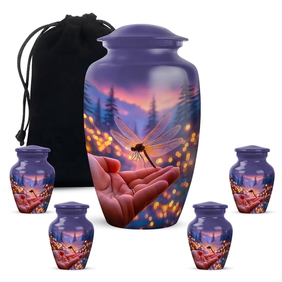 Yatskia Glowing Dragonfly Large Memorial Urns for Human Ashes Adult Men and Women, Little Keepsake Cremation Urn for Ashes Adult, (Classic 10 Inch and 3 Inch)