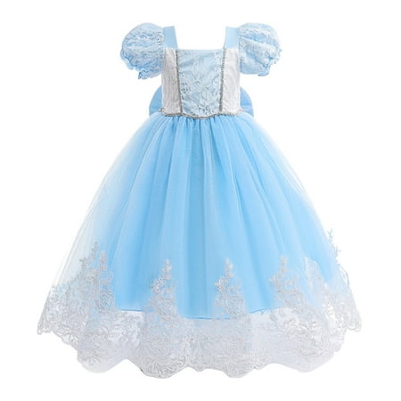 

Children Girls Party Dress Sleeve Bow Lace Patchwork Mesh Poplin Dress Performance Baby Girls Cardigan Dress Flower Outfits for Baby Girls Tie Girls Dress Little Girls Fall Clothes Size 5 Dresses