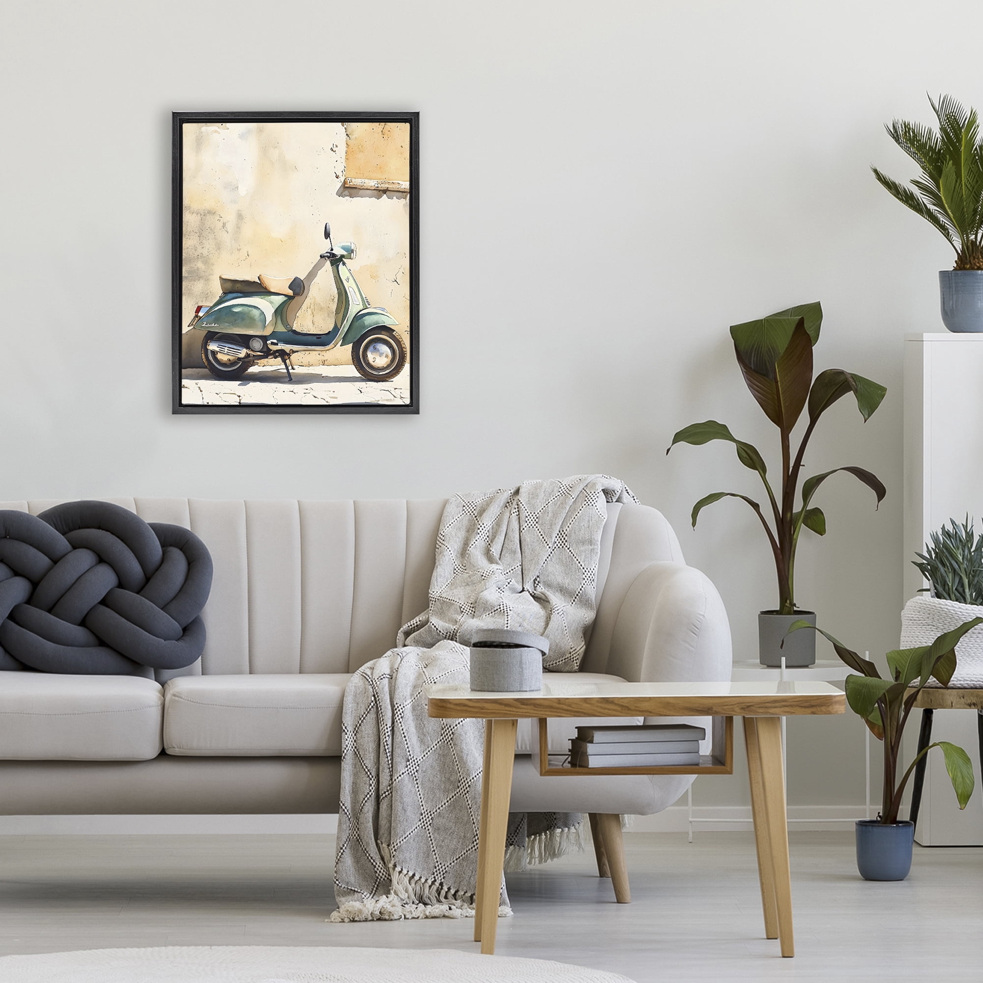 Stupell Industries Vintage Scooter on Italian Street Black Framed Floater Canvas Wall Art, design by LSR Design Studio