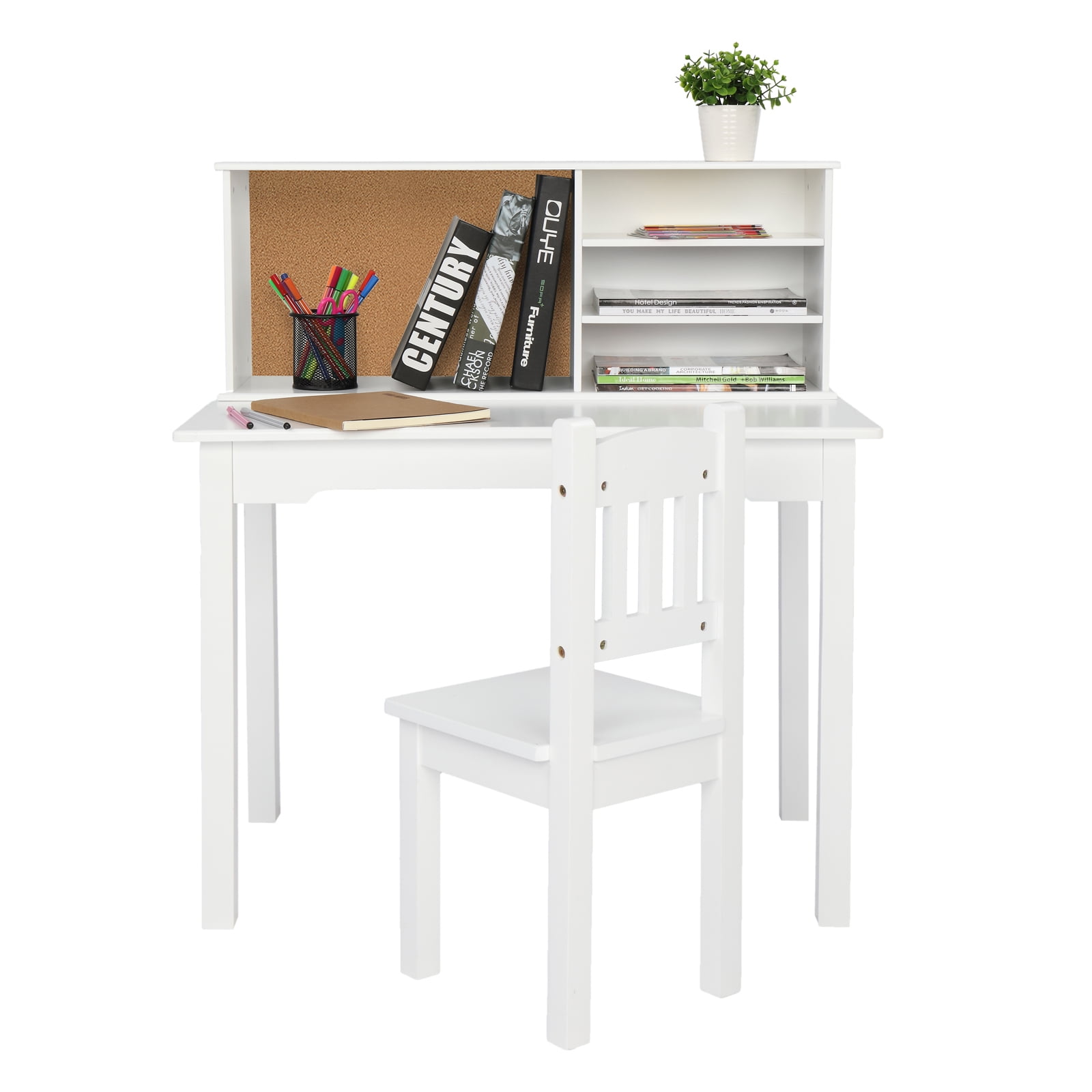 Private Jungle Painted Student Table and Chair Set, Multifunctional Study Table and Chair Set with Desk, White Private Jungle Painted Student Table and Chair Set, Multifunctional Study Table and Chair Set with Desk, White