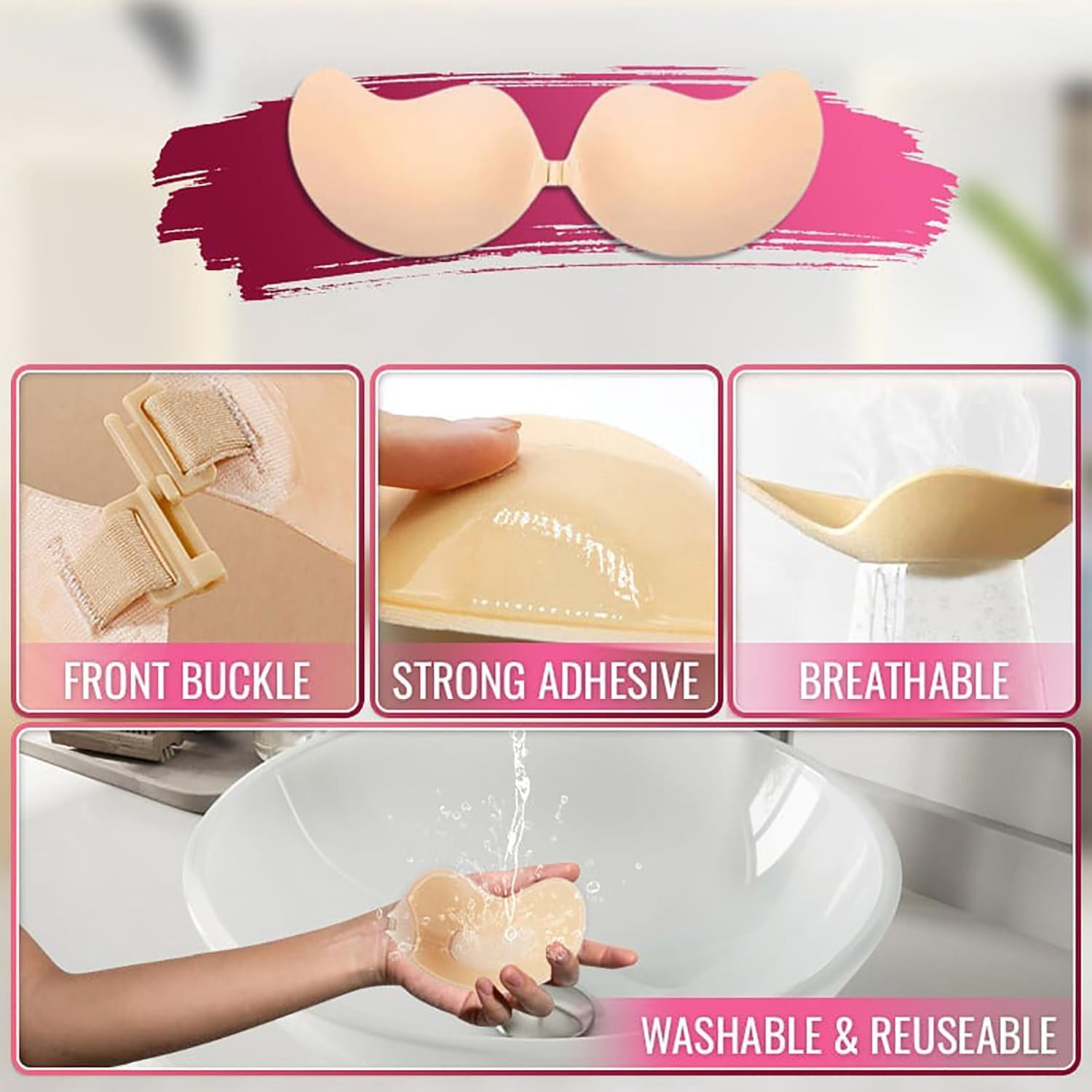 Cakes Cleavage Bra, Cakes Sticky Bra, Invisible Strapless Backless Push Up Self Adhesive Body Bras, Strapless Silicone Bra for Women, Push Up Sticky Bras