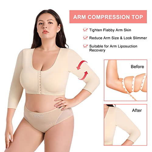 SUGLORY Womens Seamless Arm Shaper Plus Size Slimming Arm Shaper Corrector Cardigan Both Side Wear Vest Long Sleeves Bottoms Tops Blouses 