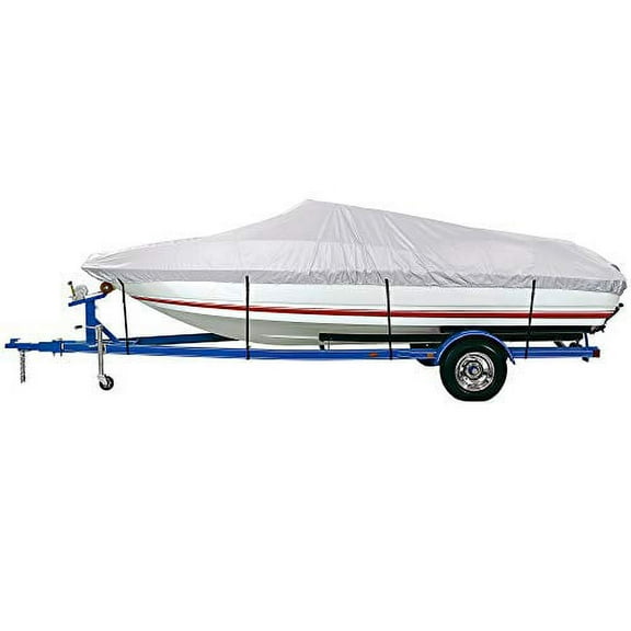 iCOVER Trailerable Boat Cover Waterproof Heavy Duty Marine Grade Polyester, Fits V-Hull,Fish&Ski,Pro-Style,Fishing Boat,Runabout,Bass Boat, up to 12ft-14ft Long and 68" Wide