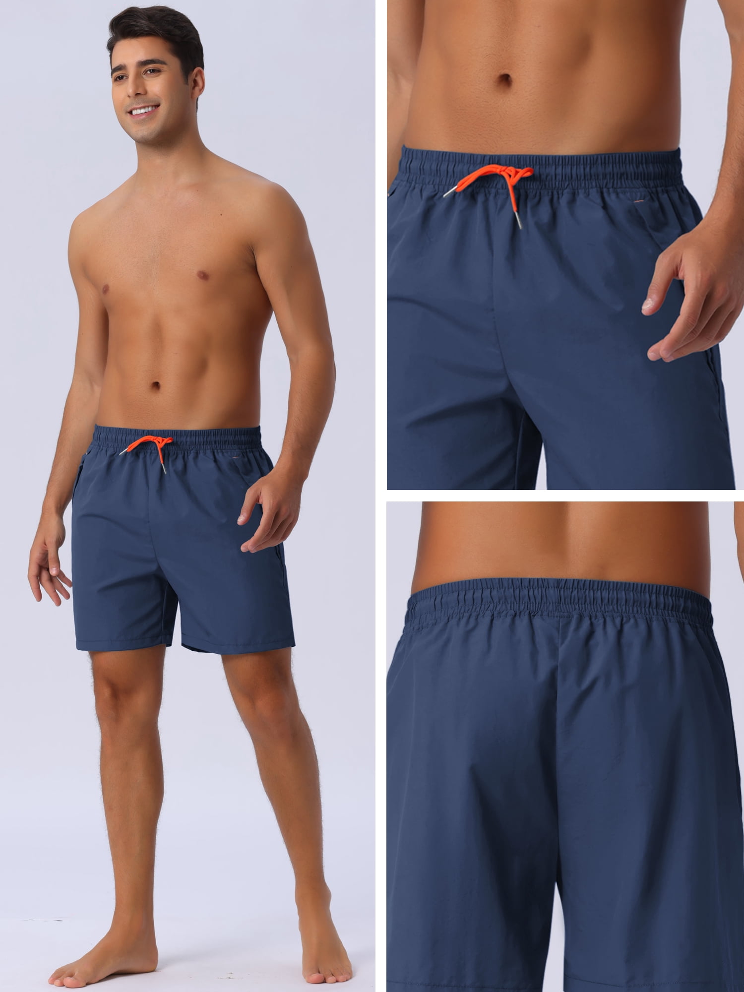 DARING DIVA Men's Elastic Waist Drawstring Mesh Lining Beach Shorts 36 Dark Blue