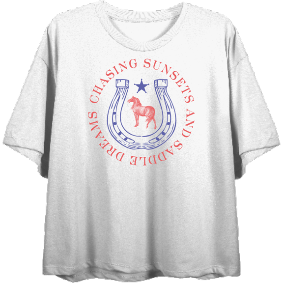 Chasing Sunsets And Saddle Dreams Adult White Crew Neck Short Sleeve Tee-Medium