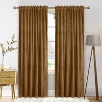 Lapalife 2 Panels Blackout Velvet Curtains, Scroll Floral Pattern Rod Pocket Thermal Insulated Velvet Curtain Drapes for Living Room, 52"x 96", Gold