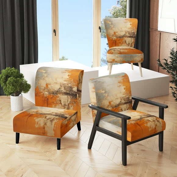 Designart "Glowing Copper" Yellow Abstract Landscape Upholstered Accent Chair - Modern Arm Chair For Bedroom