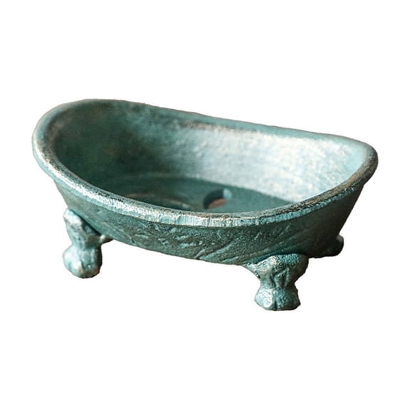 VORJELT Vintage Bathtub Soap Dish Elevated Drainage Holder Cast Iron Rustic Decorative Tray for Bathroom Countertop Home Decor Mint Green