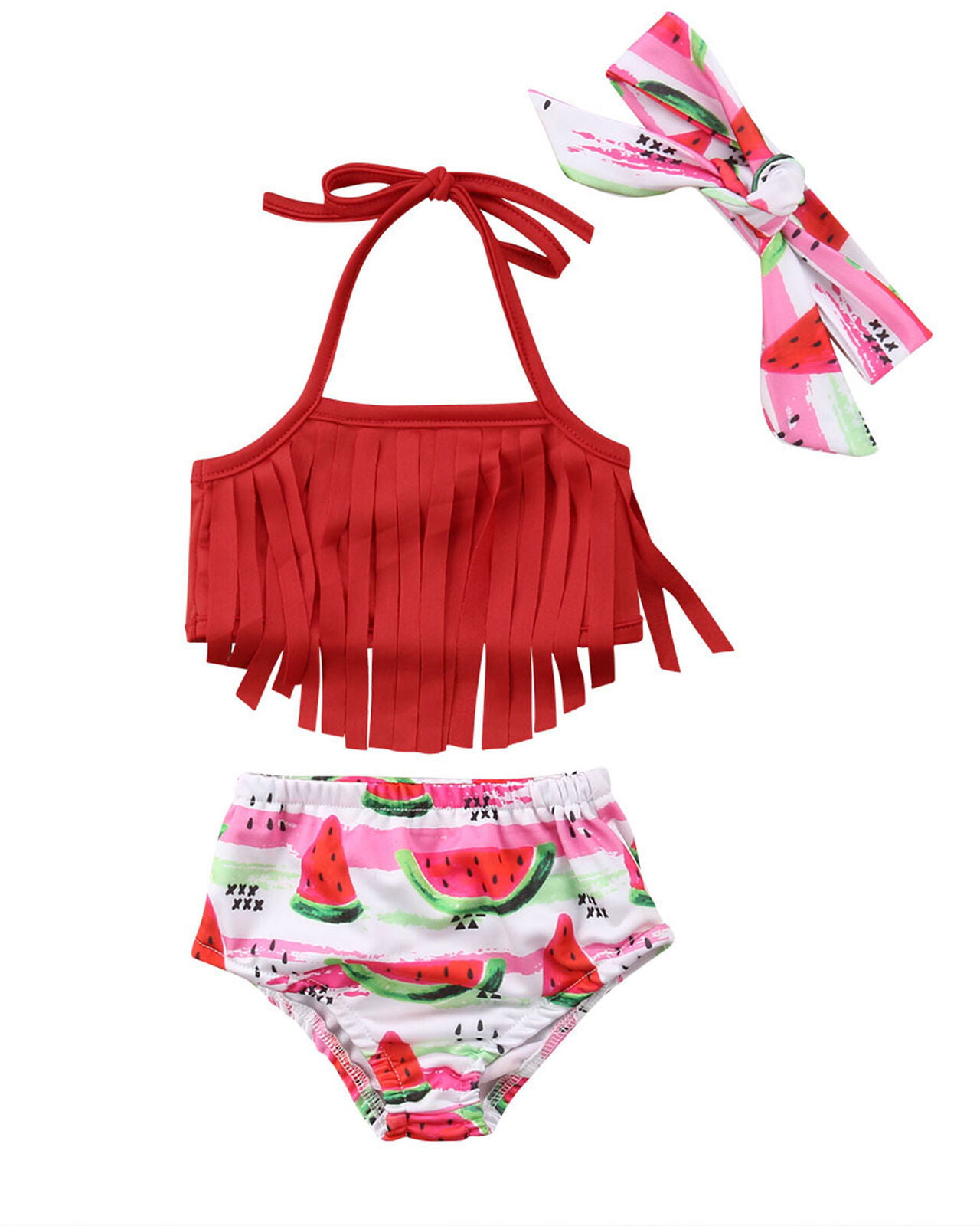 Cute Baby Girl Two Piece Swimsuit Watermelon Print Bathing Suit Beachwear Summer Bowknot Halter Bikini Set