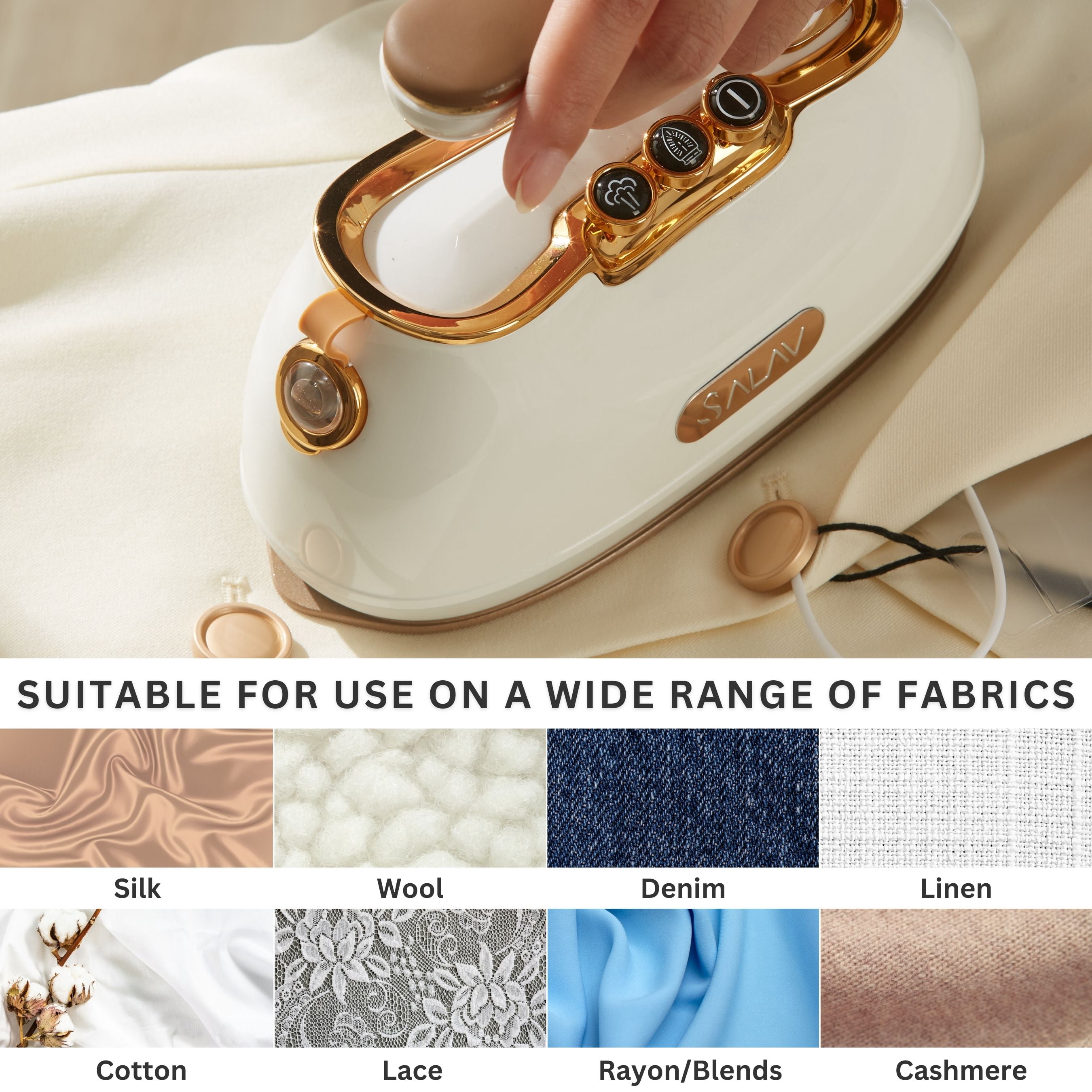 SALAV® Retro Edition Duopress Steamer and Iron with Ceramic Coated Plate, Pearl