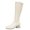 Beige, variant on Women Knee High Stretched Leather Boots Split Toe Round Block Heels Shoes Side Zipper Boots