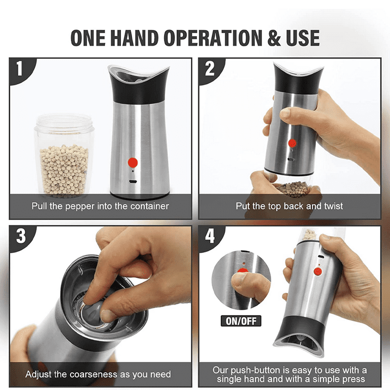 Electric Salt and Pepper Grinder Set,Adjustable Coarseness One Hand Operation Pepper Grinders - USB Electric Pepper Mill Single Pack