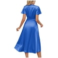 thumbnail image 5 of Birdeem Robe Midi Longue Décontractée d'Été pour Femmes à Manches Courtes Col en V Unie Aguichant Fluide, 5 of 5