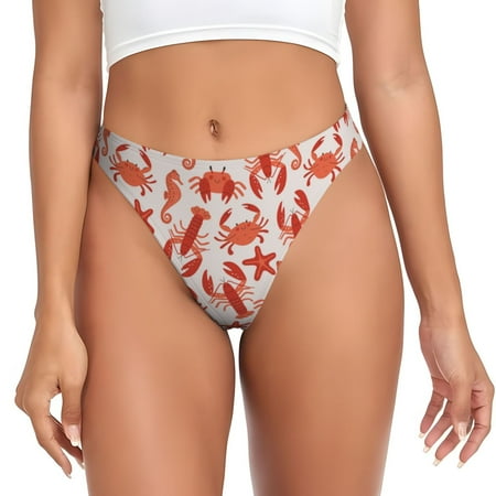 Qokaie Sea Creatures Printed Women s Cotton Thong Underwear  Sexy Breathable Panties G-string-X-Large