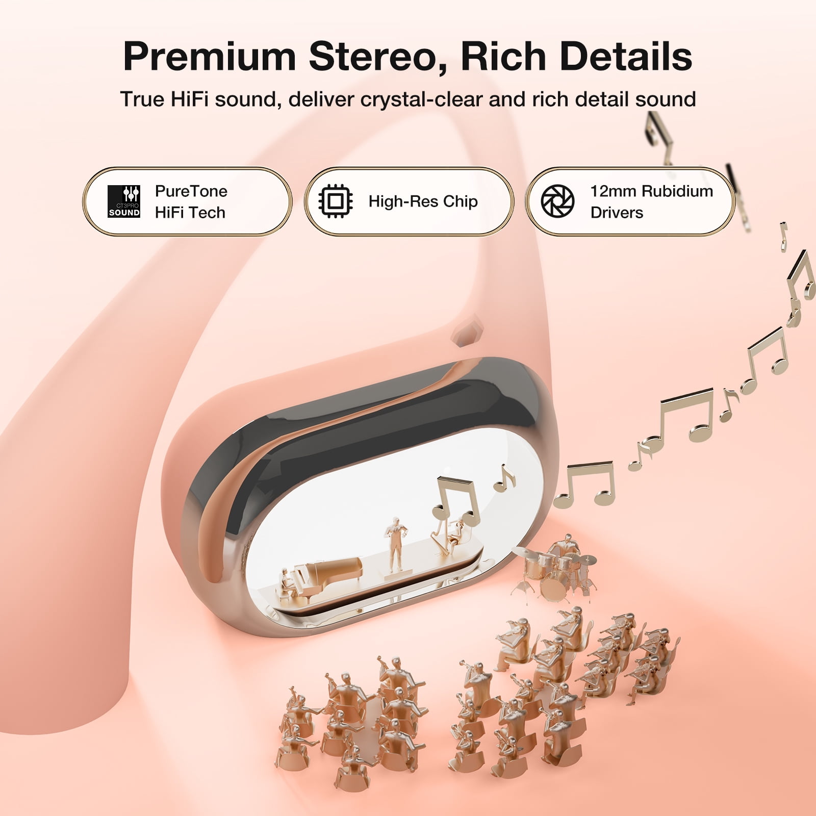 BlitzMax Open Ear Wireless Earbuds for iPhone & Android, Support APP, bluetooth V5.4 Wireless Earbuds, IPX5 Waterproof Sport Earphone