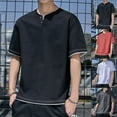 thumbnail image 4 of Mens T-shirt Fake Two Summer Short Sleeve V-Neck Korean Version Loose Solid Tops, 4 of 5