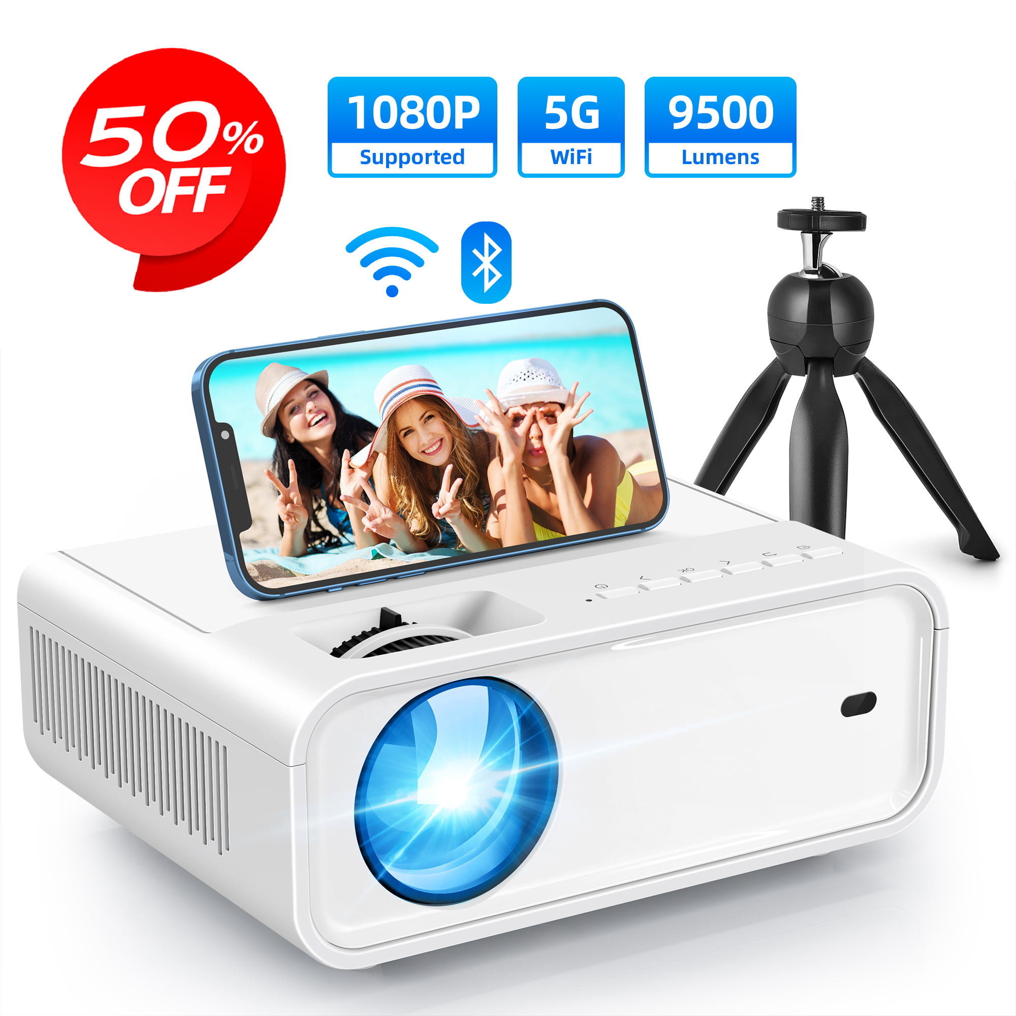 Remote Control and Carrying Bag White Veemi Mini Projector WiFi Projector for Home Theater Movie with HDMI USB AV Interfaces Portable Projector for Kids Adults Gift 