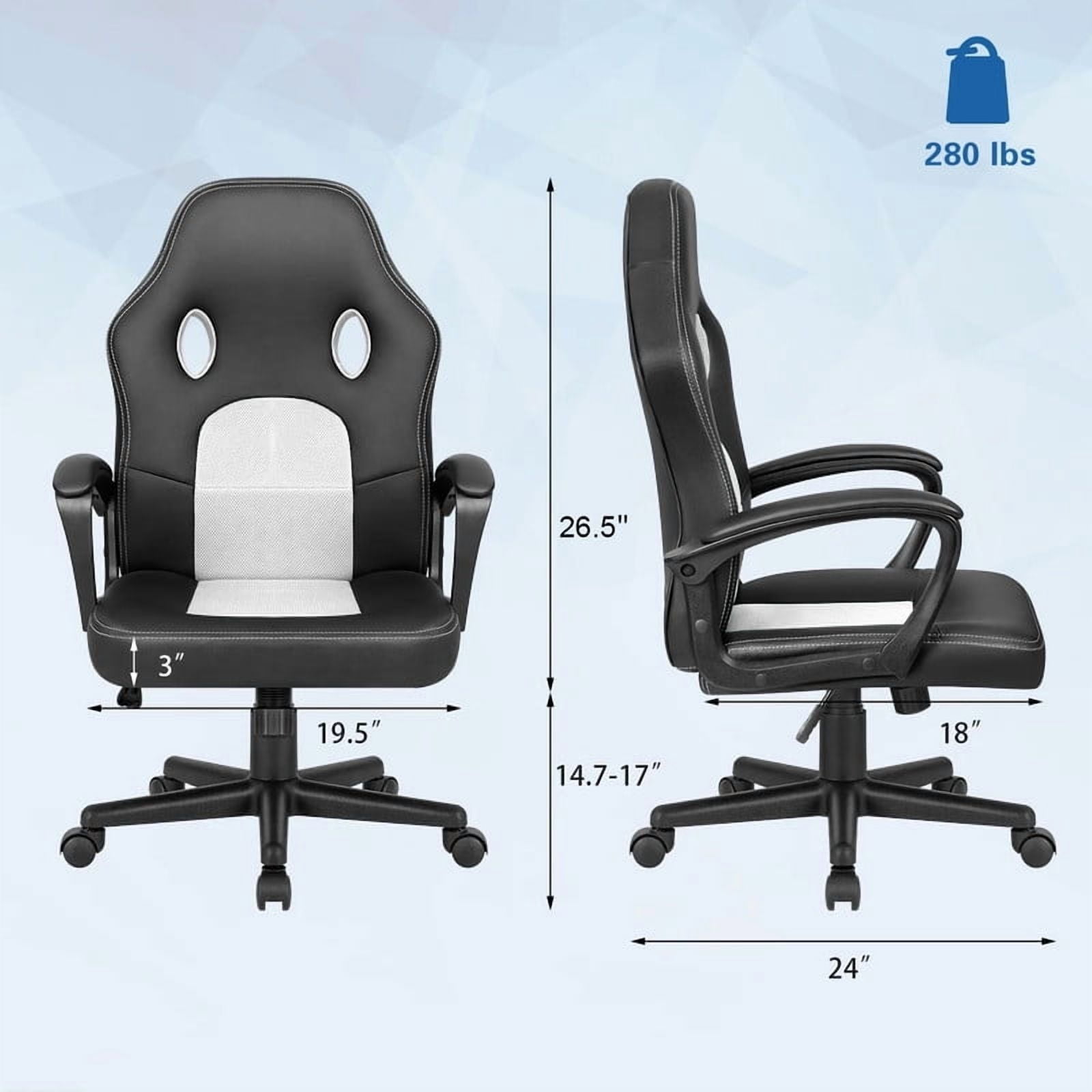 Lacoo Mid Back Gaming Chair Ergonomic PU Leather Computer Gaming Chair Office Chair with Armrests, White