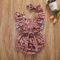 thumbnail image 6 of Seyurigaoka Baby Girls Clothes Set, Floral Print Sleeveless Romper and Headdress, 6 of 7