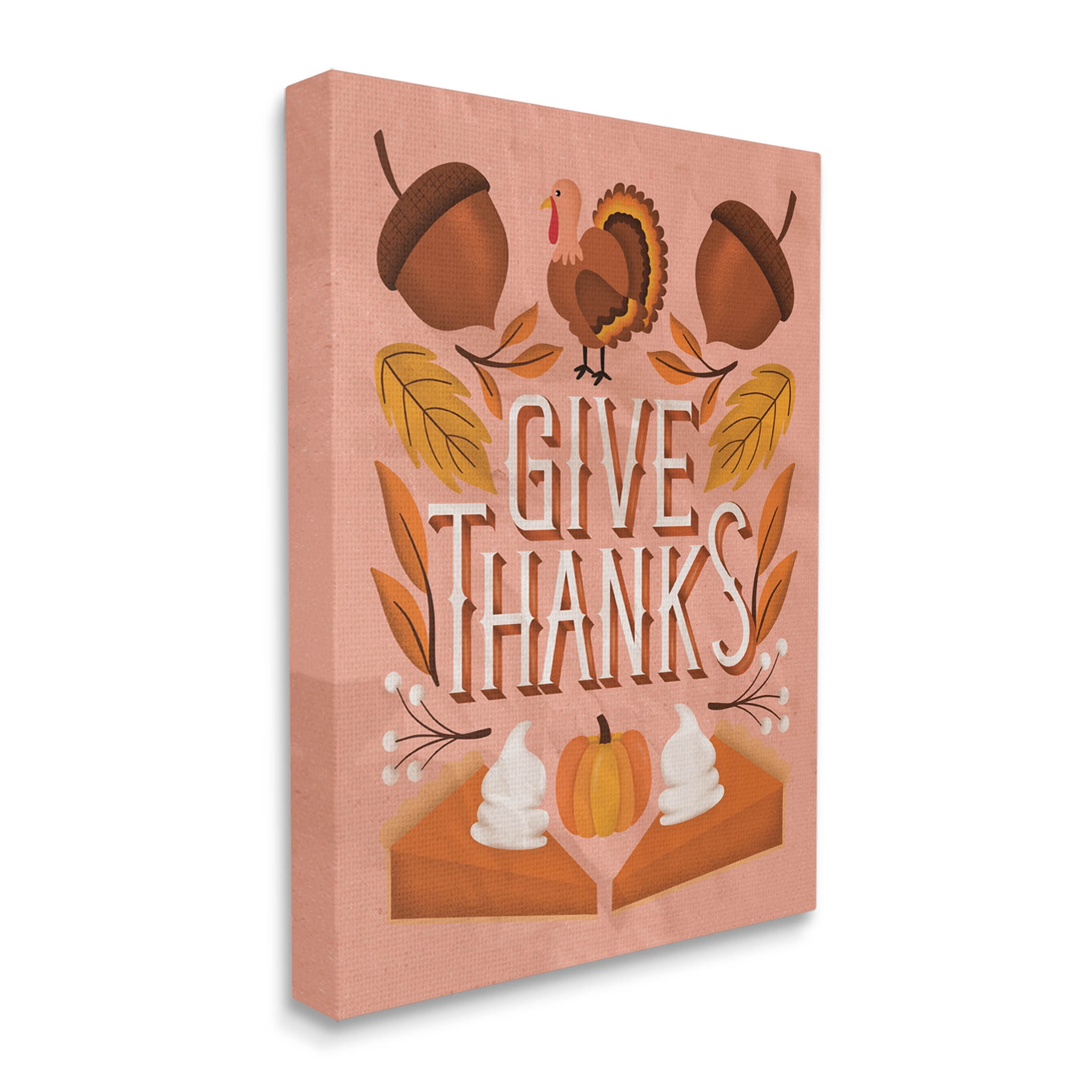 Give Thanks Botanical Pumpkin Desserts Holiday Graphic Art Gallery Wrapped Canvas Print Wall Art