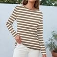 thumbnail image 6 of Women's Long Sleeve Striped T-Shirt, Casual Red and White Crew Neck Top, Soft Cotton Blend, 6 of 8