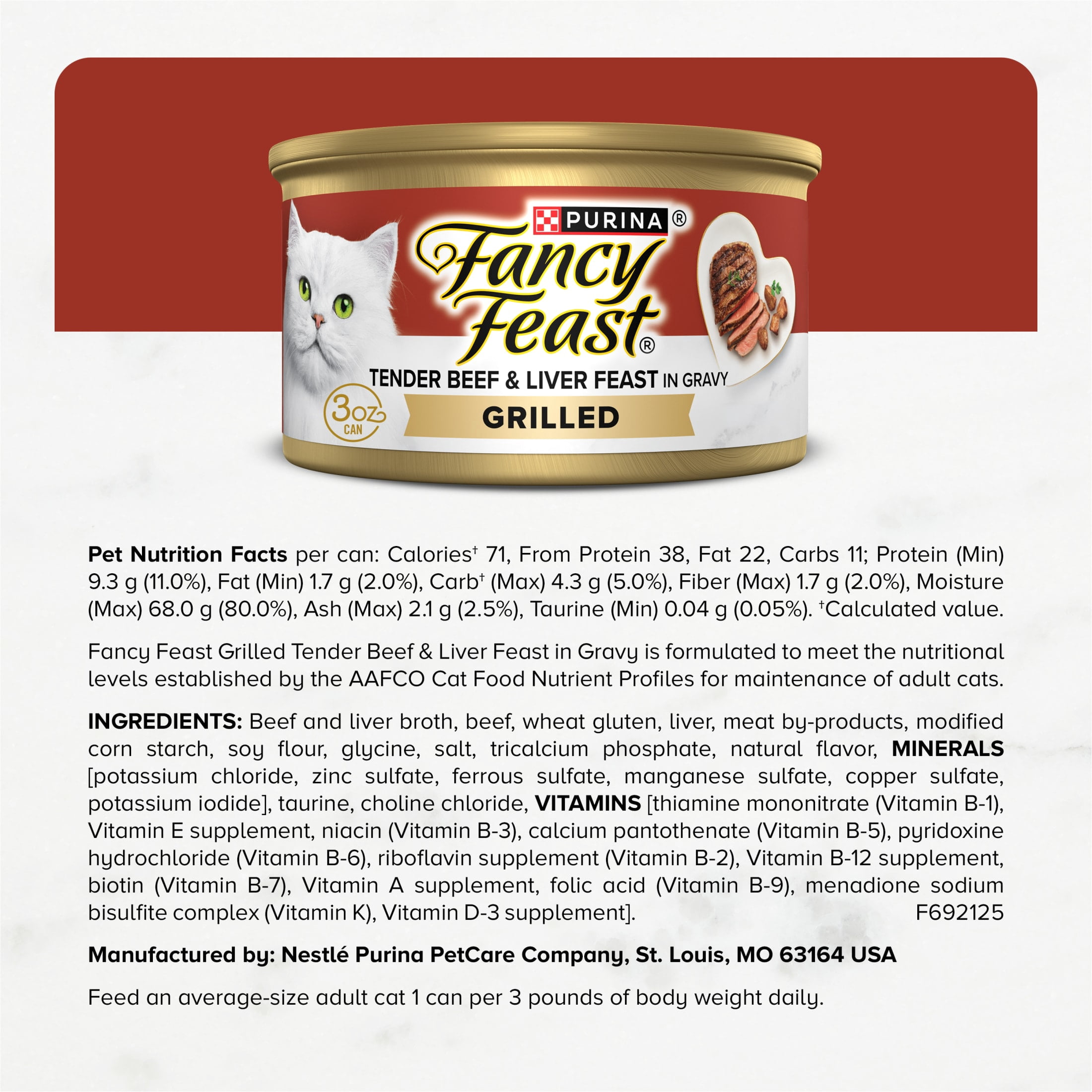 Purina Fancy Feast Grilled&nbsp;Beef and Liver Feast&nbsp;Gourmet&nbsp;Wet Cat Food&nbsp;in Savory&nbsp;Gravy, 3 oz, 24 Pack