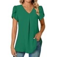 thumbnail image 4 of Womens T Shirts Summer Tops 2025 Solid Color V-Neck Short Sleeve Pleat Tunic Stylish Tees Tshirts Shirts for Women, 4 of 6