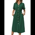 thumbnail image 1 of Vestido Informal de Verano para Mujer, de Color Liso, con Mangas , Botones y Cuello en V, con Bolsillos. Verde Tinta L, 1 of 10