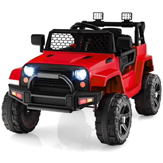 Patiojoy 12V Kids Ride On Car Electric Vehicle Jeep with Parental Remote Music Horn Headlights Slow Start Function Red