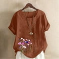 thumbnail image 1 of TaTaai Casual Printed Button Blouse, Women's Short Sleeve Linen Feel T-Shirt, Comfortable Top for All Seasons Gift, 1 of 4