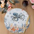thumbnail image 3 of Octopus Coastal Round 13 Inch Placemats Set of 4, Summer Beach Coral Starfish Blue Ombre HeatResistant Non Slip Place Mats for Dining Table, Wipeable Braided Kitchen Table Mats for Housewarming, 3 of 9